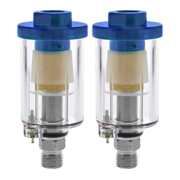 TCP Global Mini In-Line Air Filter, Oil and Water Separator (Pack of 2) - Drain Valve, Water Trap, Air Dryer, Removes Moisture, Dirt - Use on Compressor Air Line Hose, Air Tools, Spray Guns
