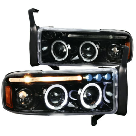 Spec-D Tuning For 1994-2001 Dodge Ram 1500 2500 3500 Dual Halo Led Jet Black Projector Headlights 1994 1995 1996 1997 1998 1999 2000