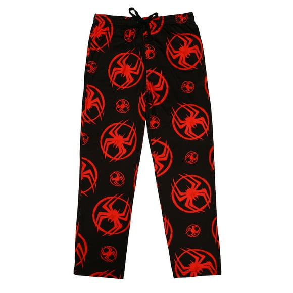 Spider-Man Miles Morales Logo AOP Men’s Black Sleep Pajama Pants, Black, XX-Large
