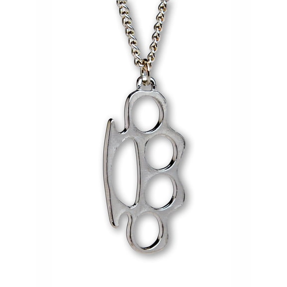 Fashion Jewelry Brass Knuckles Polished Pewter Pendant Necklace by Real Metal NK-637