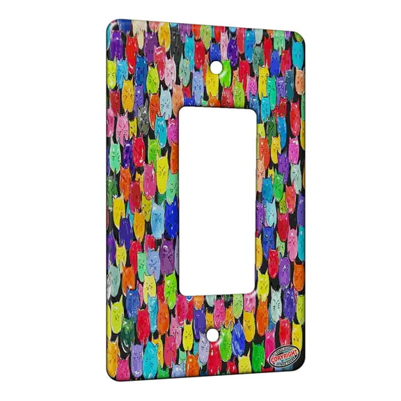 KuzmarK™ 1 Gang Rocker Wall Plate - Very Tiny Very Colorful Chubby Kitties Abstract Cat Art by Denise Every