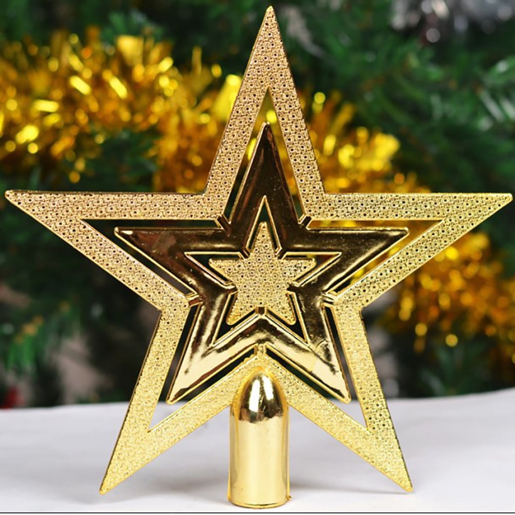 TH_ BH_ Merry Christmas Ornaments Tree Topper Glitter Star Outdoor Home Decor Wi 
