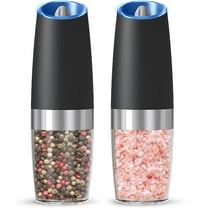 Mangchuang 2 Pack Gravity Electric Pepper and Salt Grinder Set, Battery Powered Automatic Mill Grinder with LED Light, One Hand Operated, Adjustable Coarseness
