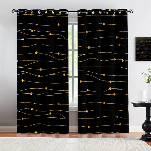 Black Gold Blackout Curtains, Abstract Gold Polka Dot Window Curtains for Bedroom Living Room Kitchen, Thermal Insulated Grommet Drapes 26"W x 45"L (2 Pack)