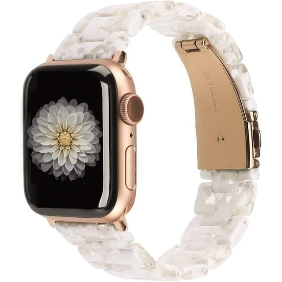 Wearlizer Compatible with Apple Watch Band 38mm 40mm 41mm Womens for iWatch SE Lightweight Resin Wristband Bracelet Mens Strap Series 7 6 5 4 3 2 1-(Deep Rose Gold Floral White Clear, 38/40/41mm)