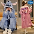 thumbnail image 2 of Pijama con capucha de Disney Stitch Angel Y2k para parejas, conjunto de ropa de casa de vellón coral kawaii para mujer, traje de dormir cálido de felpa para invierno, 2 of 5