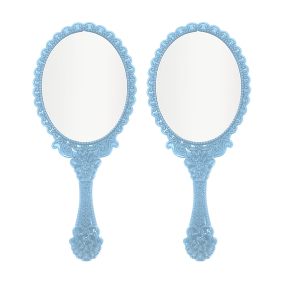 Unique Bargains 2 Pcs Delicate Handheld Mirror for Vacation Travel Sky Blue Plastic Glass 7.09"x3.11"