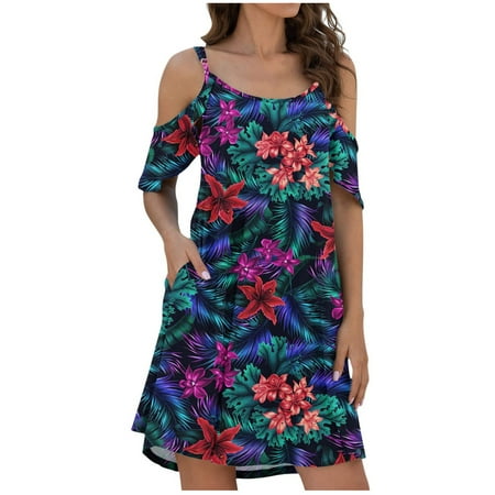 

Maternity Dress Wedding Dress Fashion Women Summer Casual O-Neck Print Short Sleeve Pocket Mini Dress Red Dresses for Women Sundresses for Women Summer Dresses for Women on Clearance Blue L