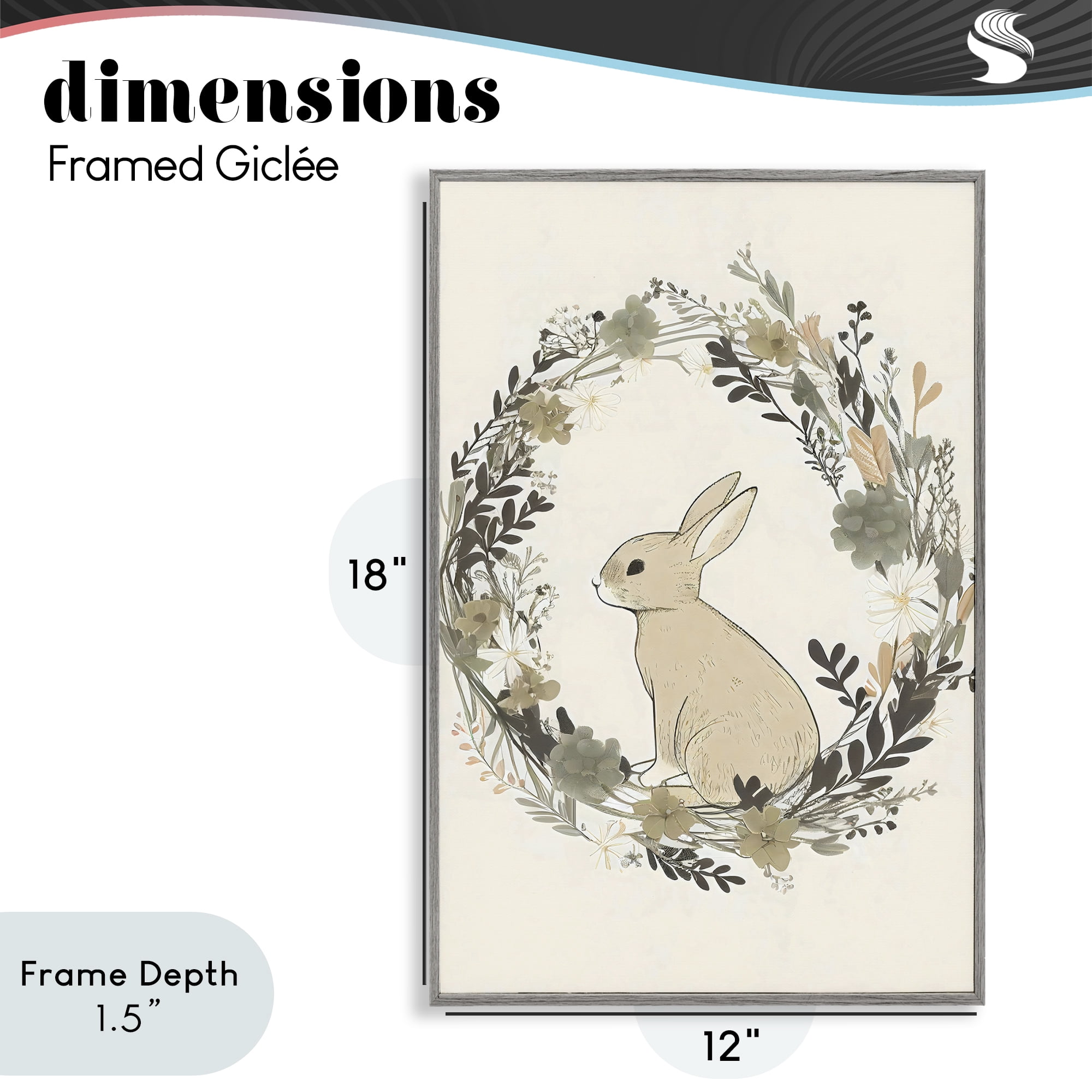 Stupell Industries Pastoral Bunny Wreath Gray Framed Giclee Art, design by Creative Studio