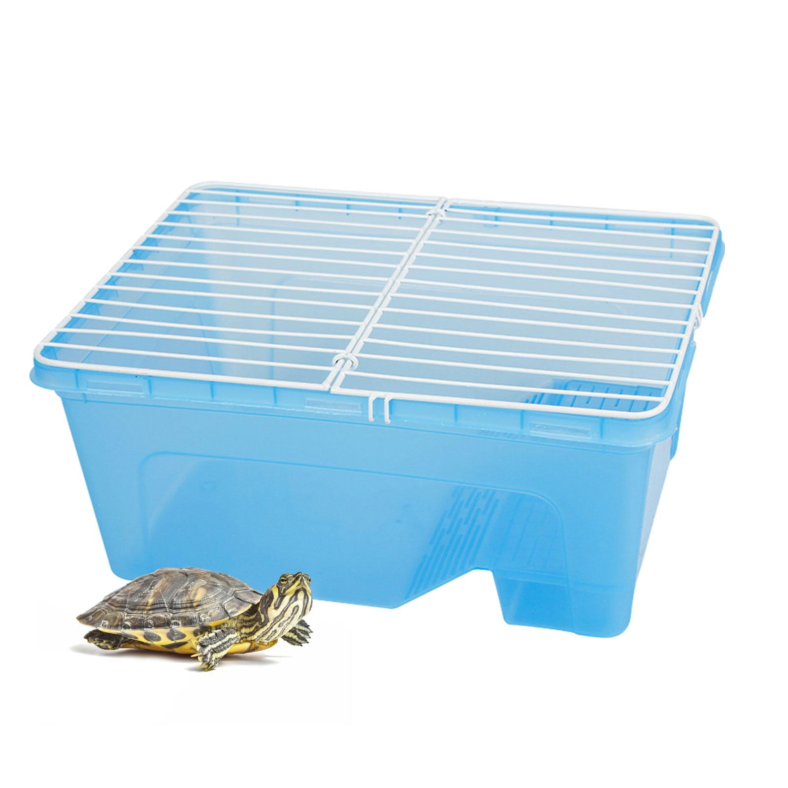 Fzaqwen Turtles Tank Aquarium Turtle Habitat with Cover Easy to Feeding Reptile Aquarium Reptile Habitat for Frog Amphibians Blue