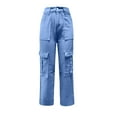 thumbnail image 4 of Women Casual High Waisted Cargo Pants Wide Leg Casual Denim Trousers Multi Pocket Cargo Jeans Blue XL, 4 of 7