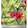 thumbnail image 1 of Soimoi Green Viscose Chiffon Fabric Geometric,Leaves & Begonia Floral Print Fabric by the Yard 42 Inch Wide, 1 of 1