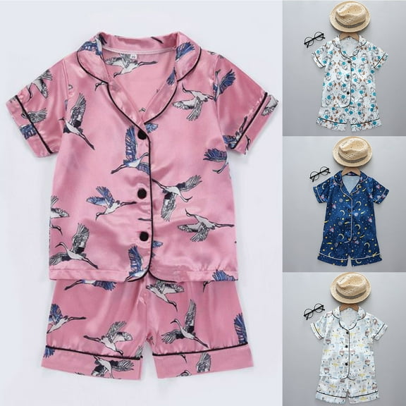 Toddler Baby Girls Pajamas Sets Cartoon Print Short Sleeve Sleepwear Pj Set 18-24 Months