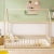 Twin Size House Floor Bed with Roof Frame, Pine Wood Floor Bed with Safety Guardrails, Natural