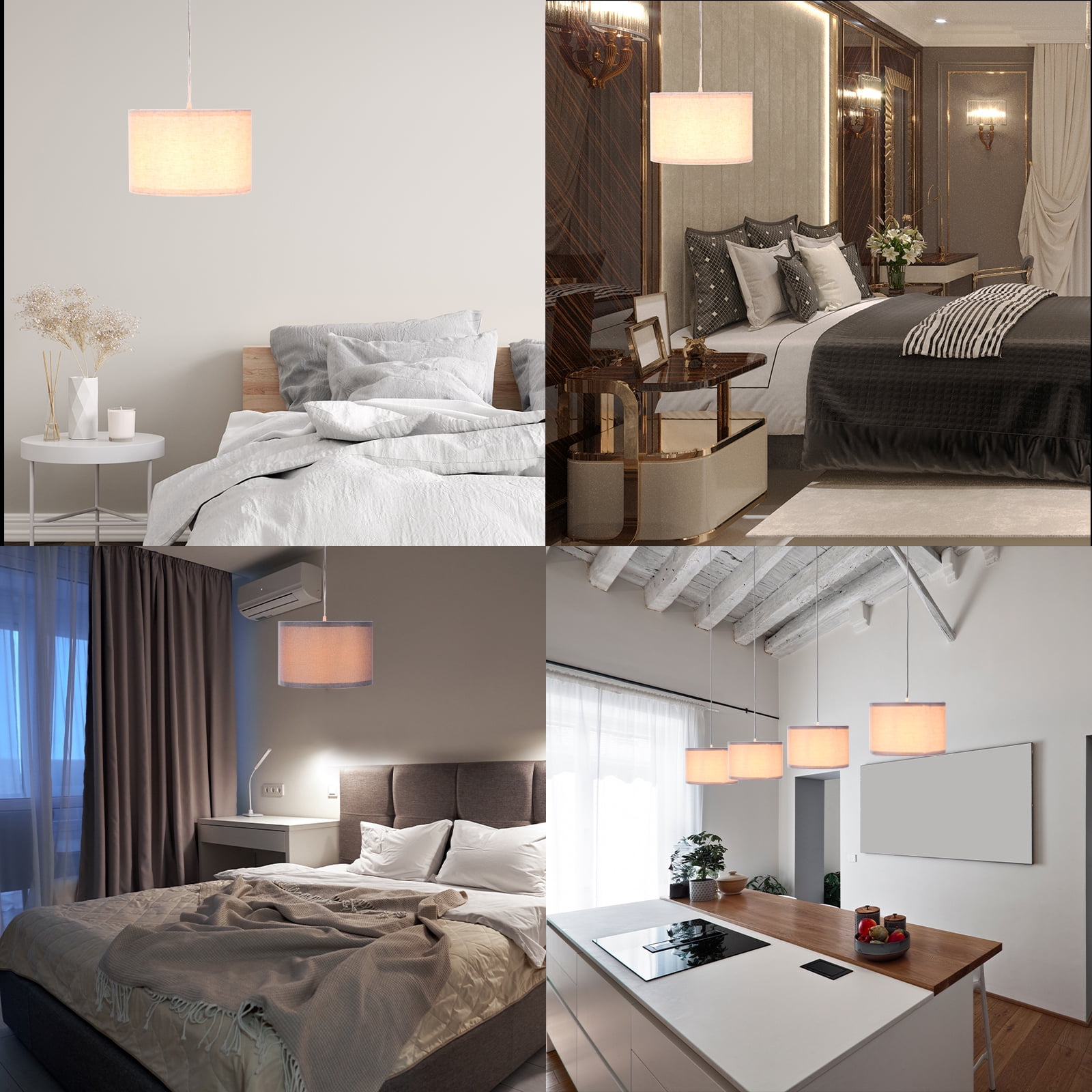 Uxcell Plug in Pendant Light 15Ft Rope Hanging Lamp Fixture with ON/OFF Switch, Fabric Shade E26/E27 Socket Beige