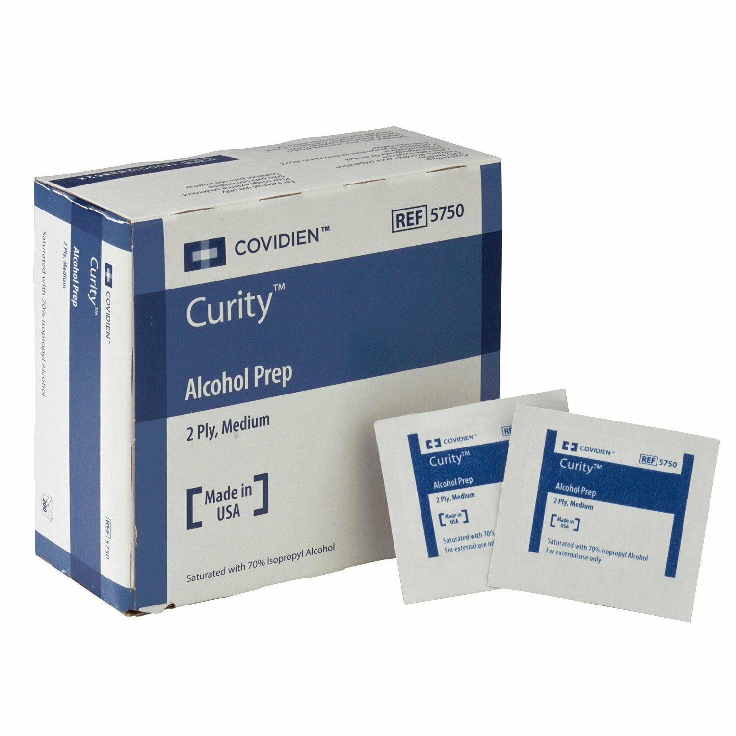 Alcohol Prep Pads, Covidien 5750, Sterile, Medium, Box of 200, 2-Ply Special Pack of 4 Boxes, Active Ingredient Isopropyl Alcohol, 70% By Curity - 4 Pack
