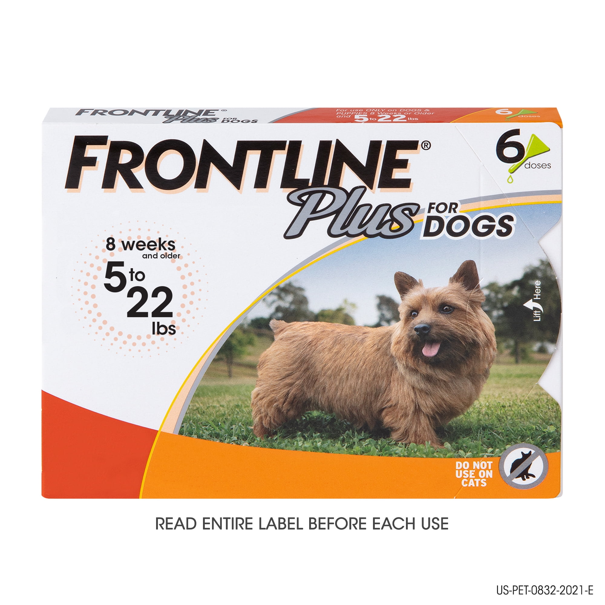 FRONTLINE® Plus for Dogs Flea and Tick Treatment, Small Dog, 5-22 lbs, Orange Box, 6 CT