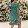 thumbnail image 5 of Smsaxvxz Women's Summer Dress Fashion Floral Printed V Neck Short Sleeve Sundress Casual Loose Flowy Hem Knee Length T-Shirt Dress Multicolor 01 M, 5 of 7