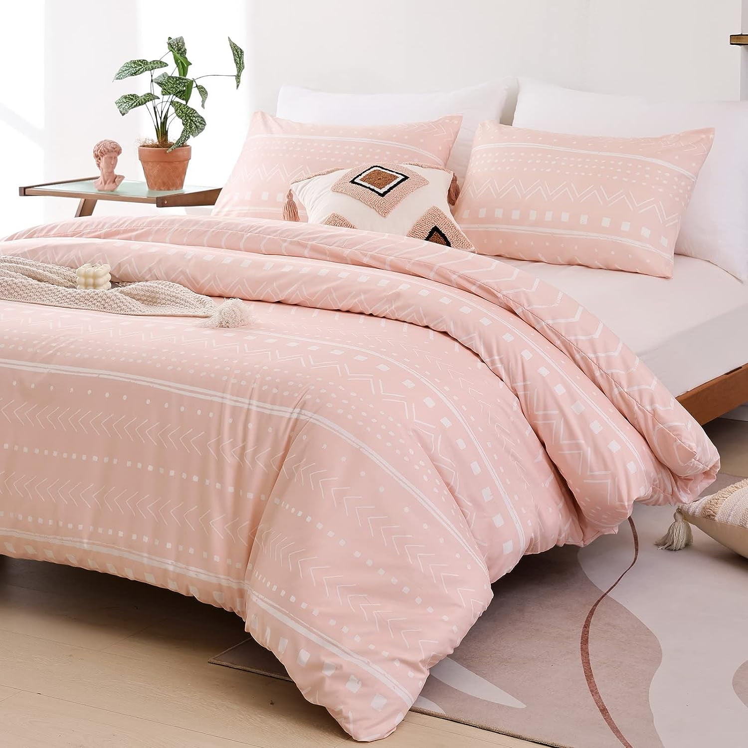 Aztec Blush Pink Full Comforter Set Boho Bohemian Folkloric Art
