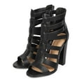 thumbnail image 5 of Liliana EI19 Women Leatherette Peep Toe Strappy Chunky Heel Caged Sandal, 5 of 5