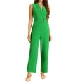 thumbnail image 2 of INSPIRE CHIC Women's Sleeveless Shawl Collar Office Belted Cropped Jumpsuit Romper M Grass Green, 2 of 6