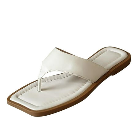 

Flip Flops for Women Fashion Summer Women Slippers Flip Flops Flat Lightweight Solid Color Casual Style Flip Flops Pu Beige 37