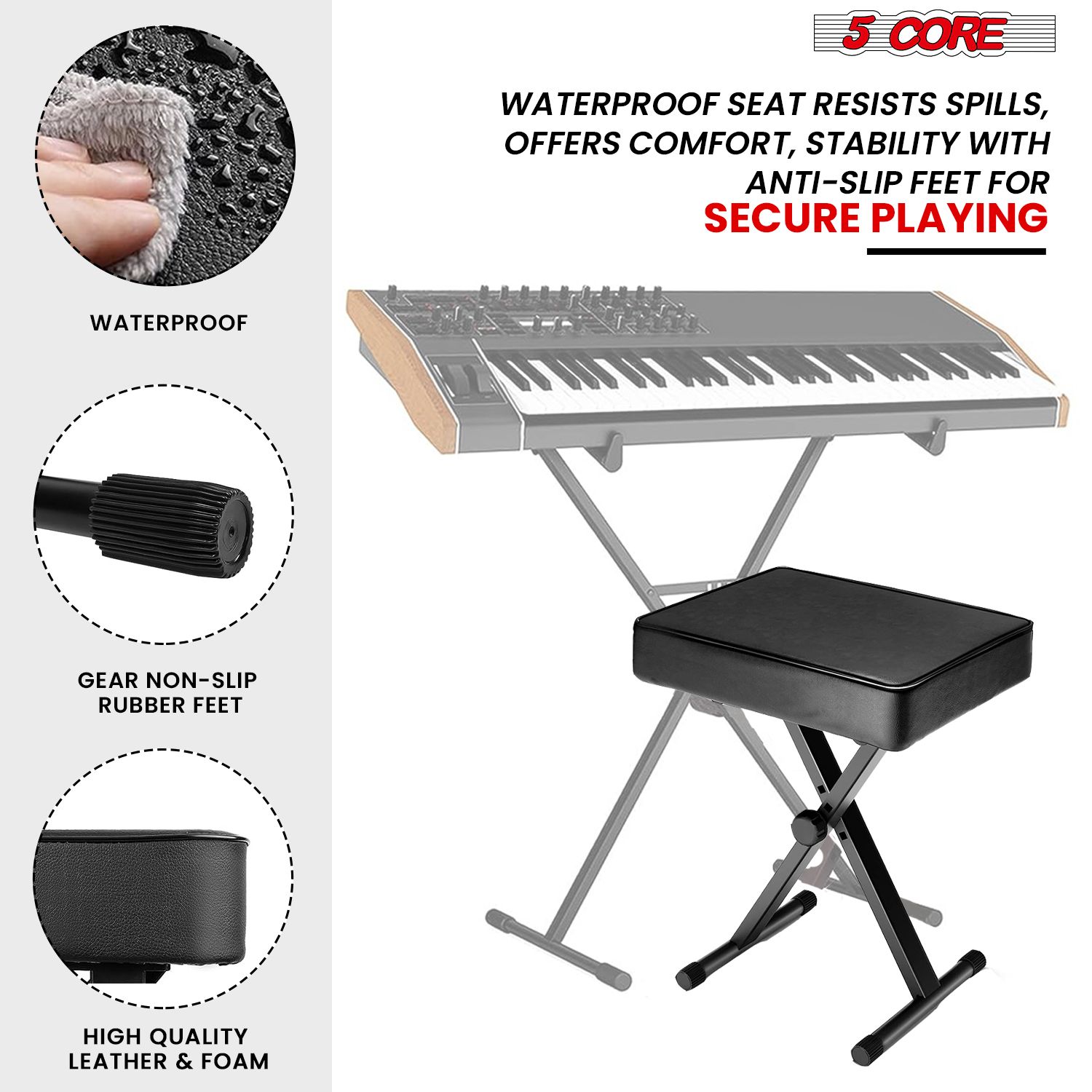 Keyboard Bench X Style Piano Stool Thick Padded Max 20.5 inch Height Adjustable Keyboards Chair,Black