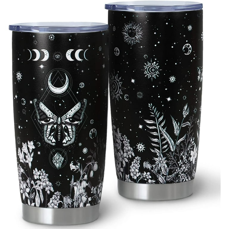 Goth Tumbler with Lid and Straw, 20oz Vacuum Insulated Coffee Tumbler,  Witchy Stuff, Butterfly Travel Mugs, Moon Occult Coffee Mug Gifts for  Women