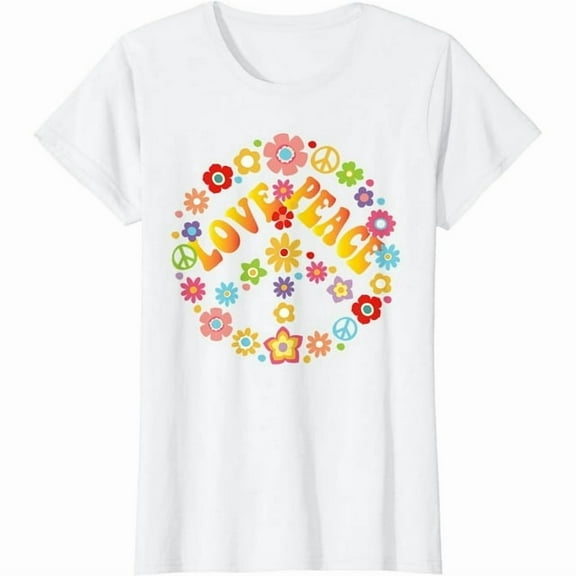 100% cotton tshirts men tee PEACE SIGN LOVE T Shirt 60s 70s Tie Dye Hippie Costume Shirt T-Shirt for Women