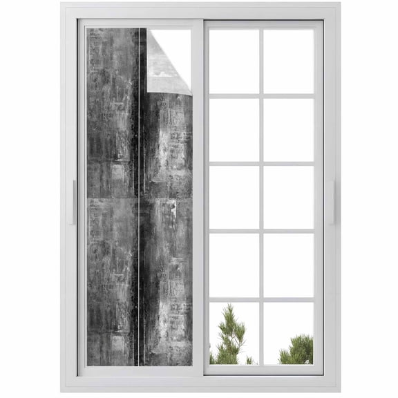 Gray Window Privacy Film, Retro Oil Painting Modern Abstract Art Aesthetics Static Cling UV Sun Blocking Heat Control Window Tint, Non-Adhesive One Way Windows Privacy Cover 17.7''x78.7''