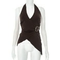 thumbnail image 5 of Mawalde Halter Tops for Women V Neck Tie Halter Backless Top Sleeveless Wrap Top Ruffle Asymmetrical Halter Tops Brown M, 5 of 8