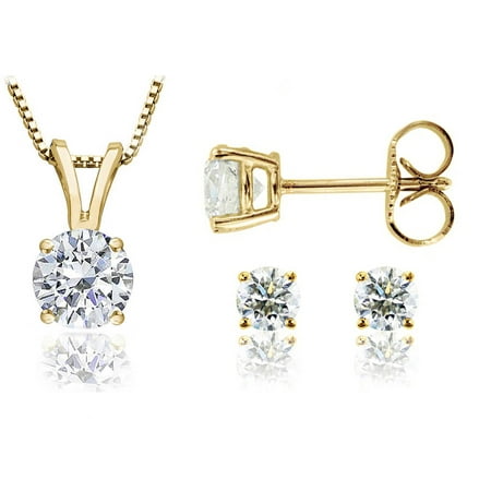 Chetan Collection 1 Carat T.W. Diamond 10kt Yellow Gold Round-Shape Pendant and Earring Set