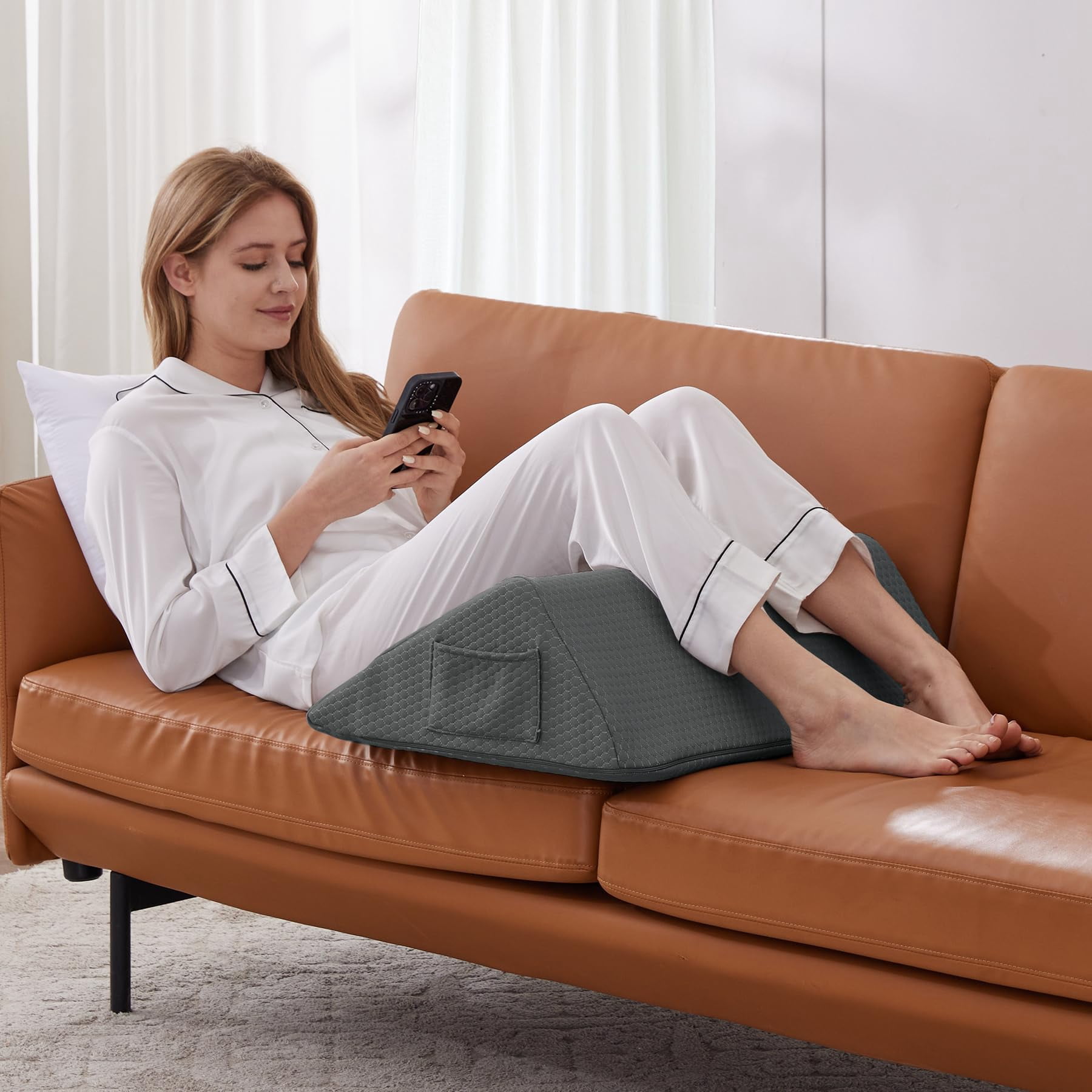 Wedge Pillow  Memory Foam Leg Bed For Sleeping Triangle Support Elevation Knees (23.6" X 23" 7.9" Large Size Black)