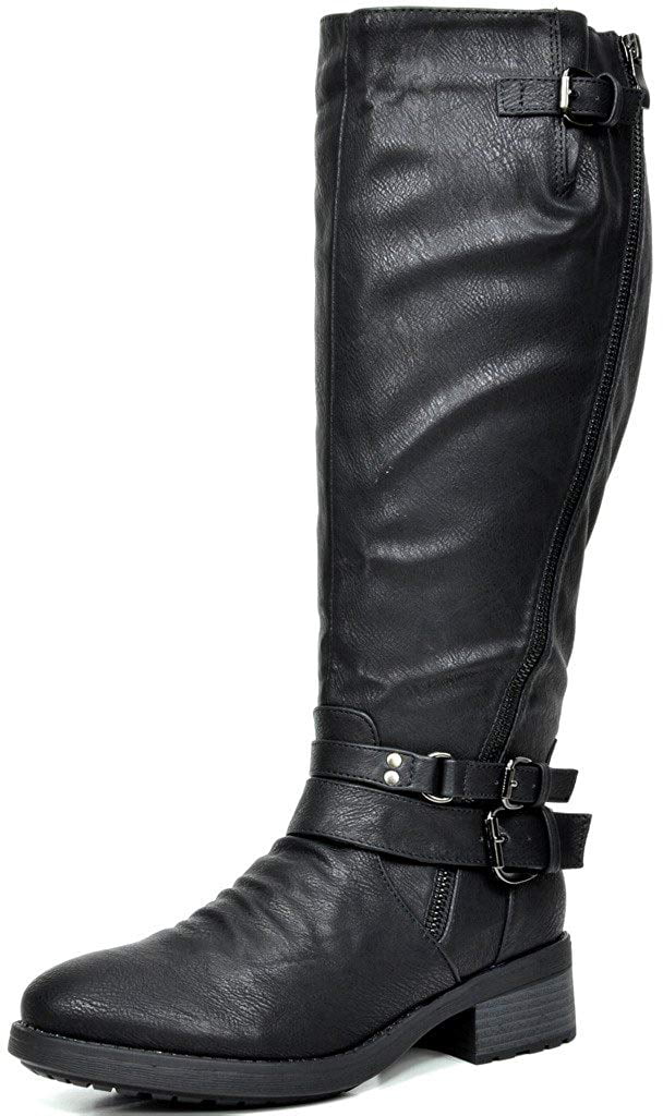 Womens Ladies Fur Lined Knee High Boots Calf Winter Biker Riding Flat Shoes Size 