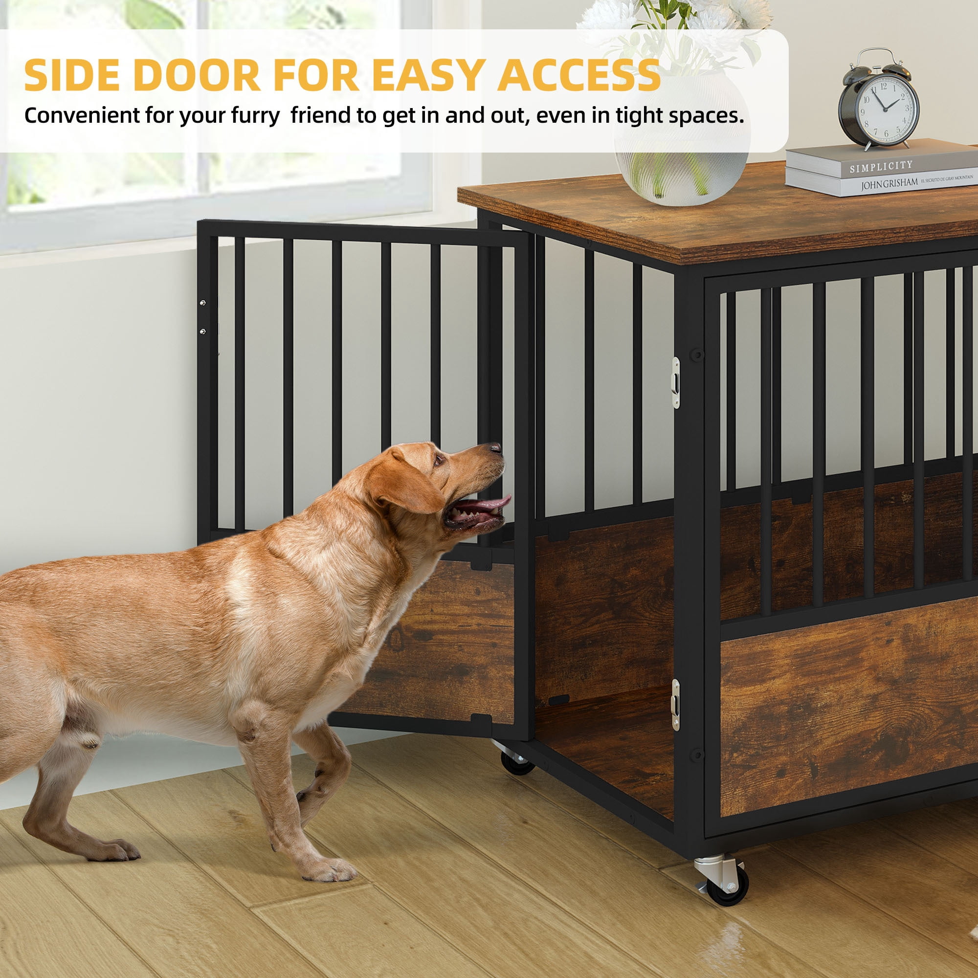 Uforic 38" Dog Crate Furniture with Double-Doors, Wooden Indoor Dog Kennel,Dog Cage for Indoor, Rustic Brown