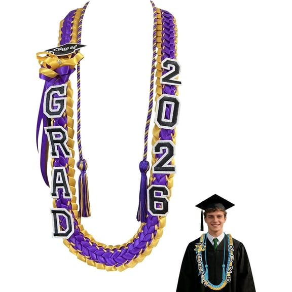 2026 Graduation Honor Lei – Braided Ribbon Money Holder Necklace with Class of 2026 Letters, Graduation Ceremony Accessory for Grads(Purple)