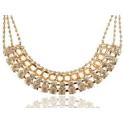 Alilang Golden Tone Vintage Inspired Diamond Rhinestones Pendant Chain Link Necklace, Gold