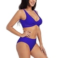 thumbnail image 2 of Wukai Darkblue Women's Bikini Set Two Piece,wimsuit High Waisted V Neck Twist Front Adjustable Spaghetti Straps Bathing Suit-, 2 of 7