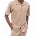 thumbnail image 2 of Montique Beige Walking Suit Solid Color Short Sleeve Shirt Men's Leisure Suit 696, 2 of 3