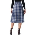 thumbnail image 3 of INSPIRE CHIC Women's Skirt High Elastic Waist A-Line  Vintage Plaid Midi Skirts M Dark Blue, 3 of 6