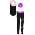 thumbnail image 3 of HULIJA Kids Girls Gymnastics Dancce Outfits Metallic Striped Leotard Bodysuit Unitard with Pants Hair Purple 10, 3 of 7