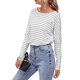 thumbnail image 3 of VISgogo Mujer Primavera Jumper Camisa, Rayas Cuello Redondo Mangas Largas Pullover Tops para Niñas, Negro/Gris/Blanco VISgogo moda, 3 of 7