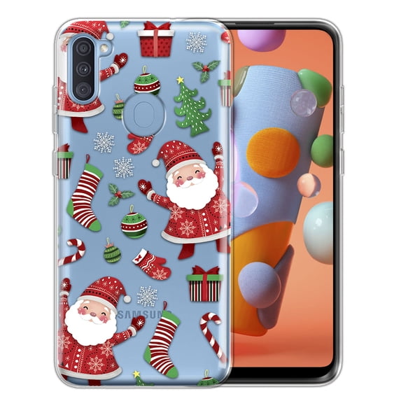 WIRESTER Transparent Soft Gel TPU Clear Case Slim Protective Cover for Samsung Galaxy A11 6.4" 2020, Happy Santa Christmas Pattern