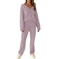 thumbnail image 3 of Women'S Lounge Sets Fall Fashion 2 Piece Outfits Sweater Pajama Set Fuzzy Loungewear Matching Winter Clothes Light Purple M, 3 of 9