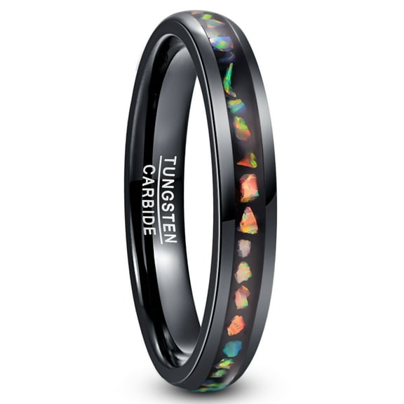 4mm Unisex Black Tungsten Rings Inlaid with Crushed Created-Opal Wedding Engagement Band