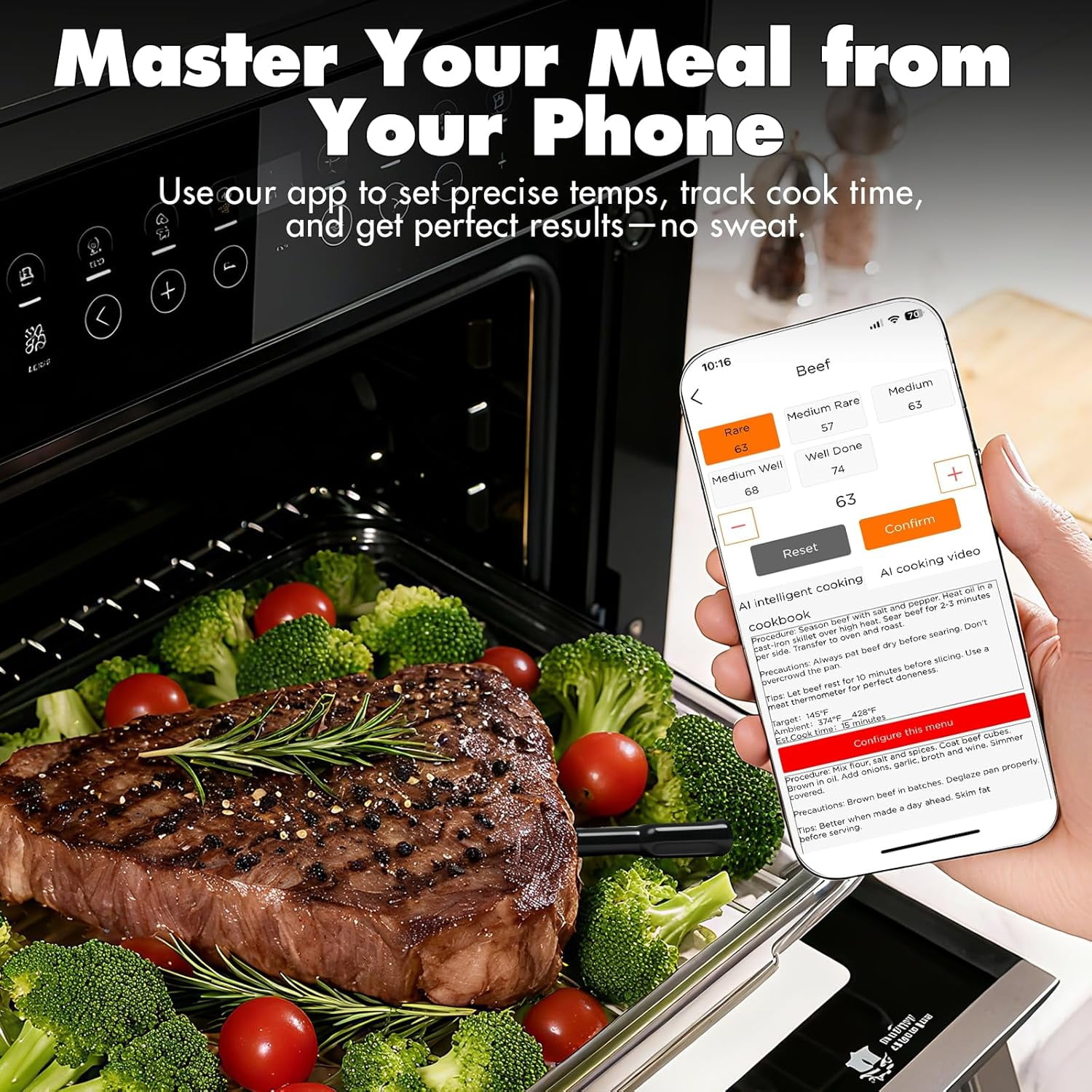 AI Wireless Meat Thermometer, 500ft Bluetooth BBQ Thermometer with Dual Probes, Smart Digital Food Thermometer for Grill, Smoker, Oven (Dual Probe)