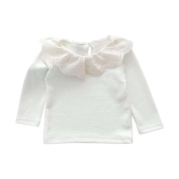 QIbmong Infants Toddler Girls Cute Tops Lace Collared Long Sleeve Shirts Ribbed Knit Casual Fall Winter Going-Out Back-to-School Wear Clothes for Kids(18-24 Months,White)