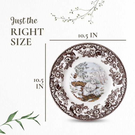 Woodland Snowshoe Rabbit 10.5" Fine Earthenware Dinner Plate – Festive Holiday Tableware with Winter Wildlife, Dishwasher & Microwave Safe, English Dinnerware for Seasonal Collecting & Dining