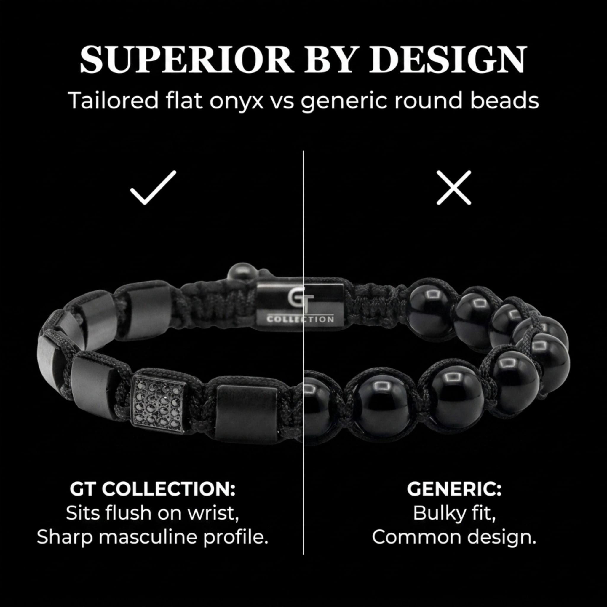 Men's BLACK ONYX Flat bead Bracelet | Gift for Men | One Size Fits All | 100% Natural | Gemstone Adjustable Bracelet