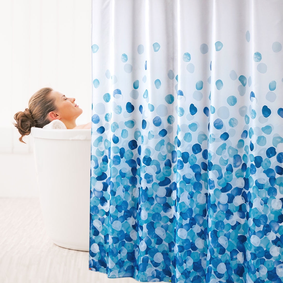 72"x72" Blue Shower Curtain Set 100 Polyester Fabric Curtains with 12 Hooks for Bathroom